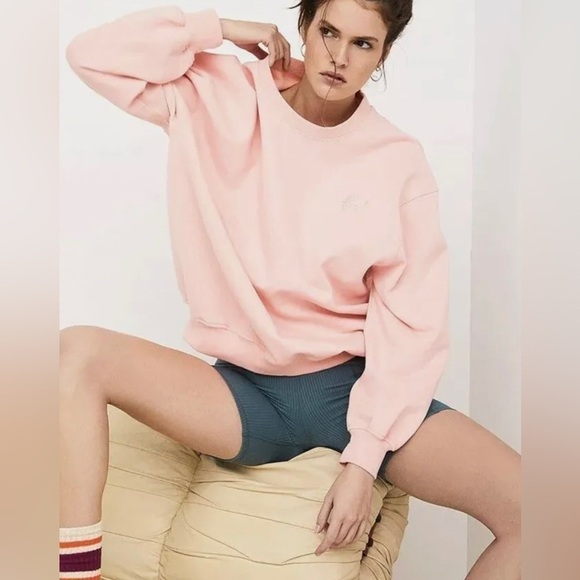 NWT FOR LOVE AND LEMONS Crewneck Fleeced Sweatshirt Pink Small - Picture 1 of 7